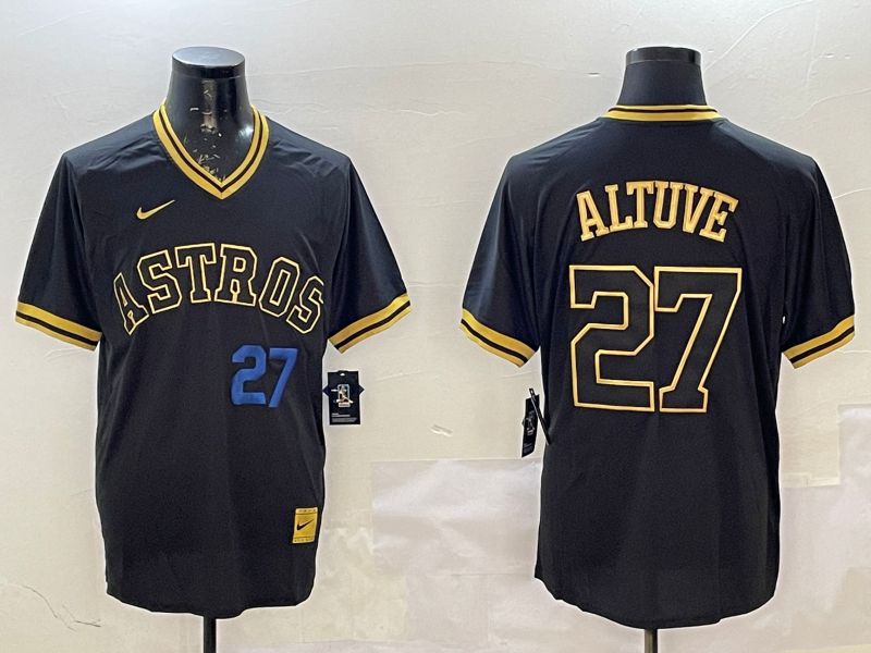 Men Houston Astros #27 Altuve Black Gold Game 2025 Nike MLB Jersey style 3